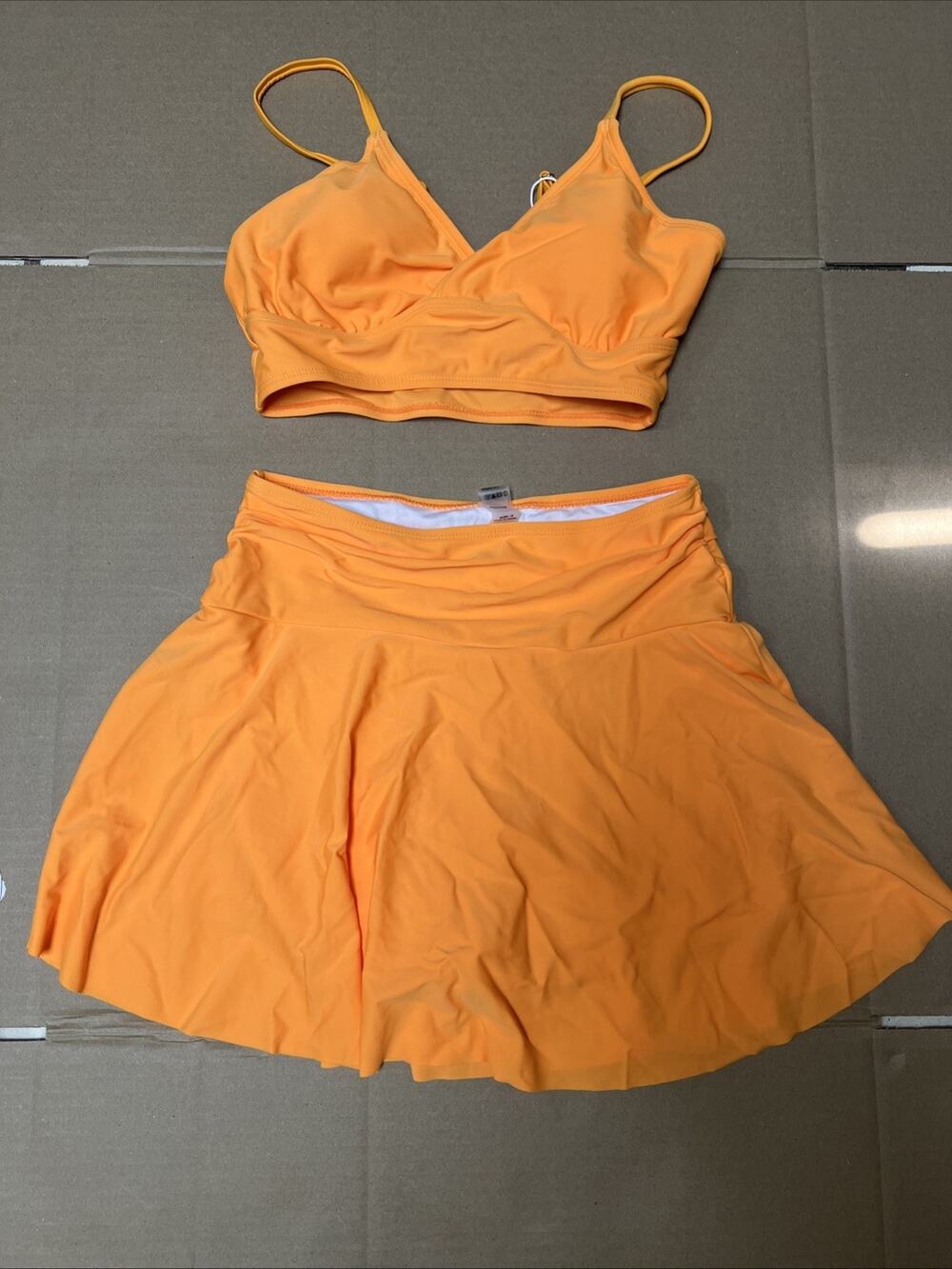 Pink Queen Orange Two Piece Swimsuit Skirt Set Athletic Workout Skort Size Small